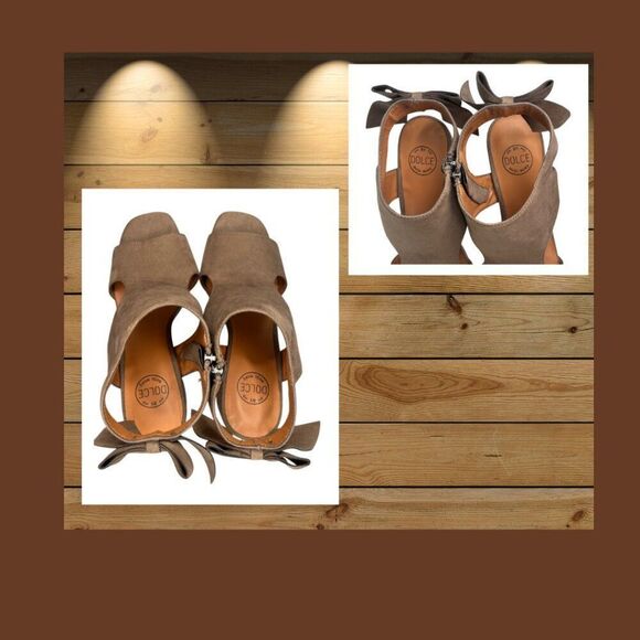DOLCE Mojo Moxy Women's 8M Open Toe Faux Suede Sandals Bow Tie Ankle Brown EUC+ - Picture 4 of 7